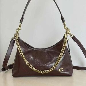 Coach Juliet 25 Dark Brown Leather Shoulder Bag with Gold Chain